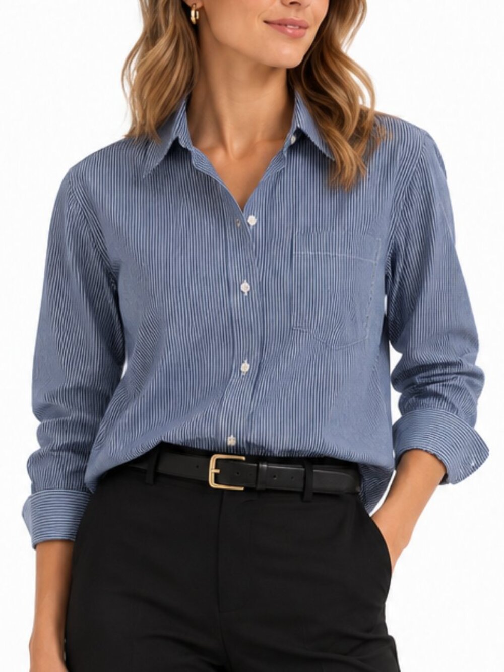 Banana Republic Factory Blue White Striped Poplin Button Down Shirt Size M